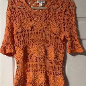 Christopher & Banks Orange Crochet Knit Top, size small